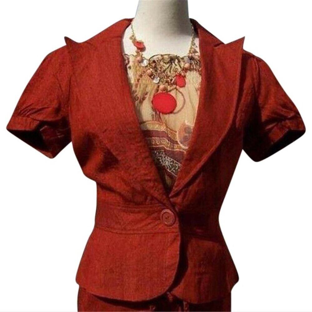 Cache 100% Raw Silk Rust Lined Top Jacket New NWT $148 like Linen Ruched Back